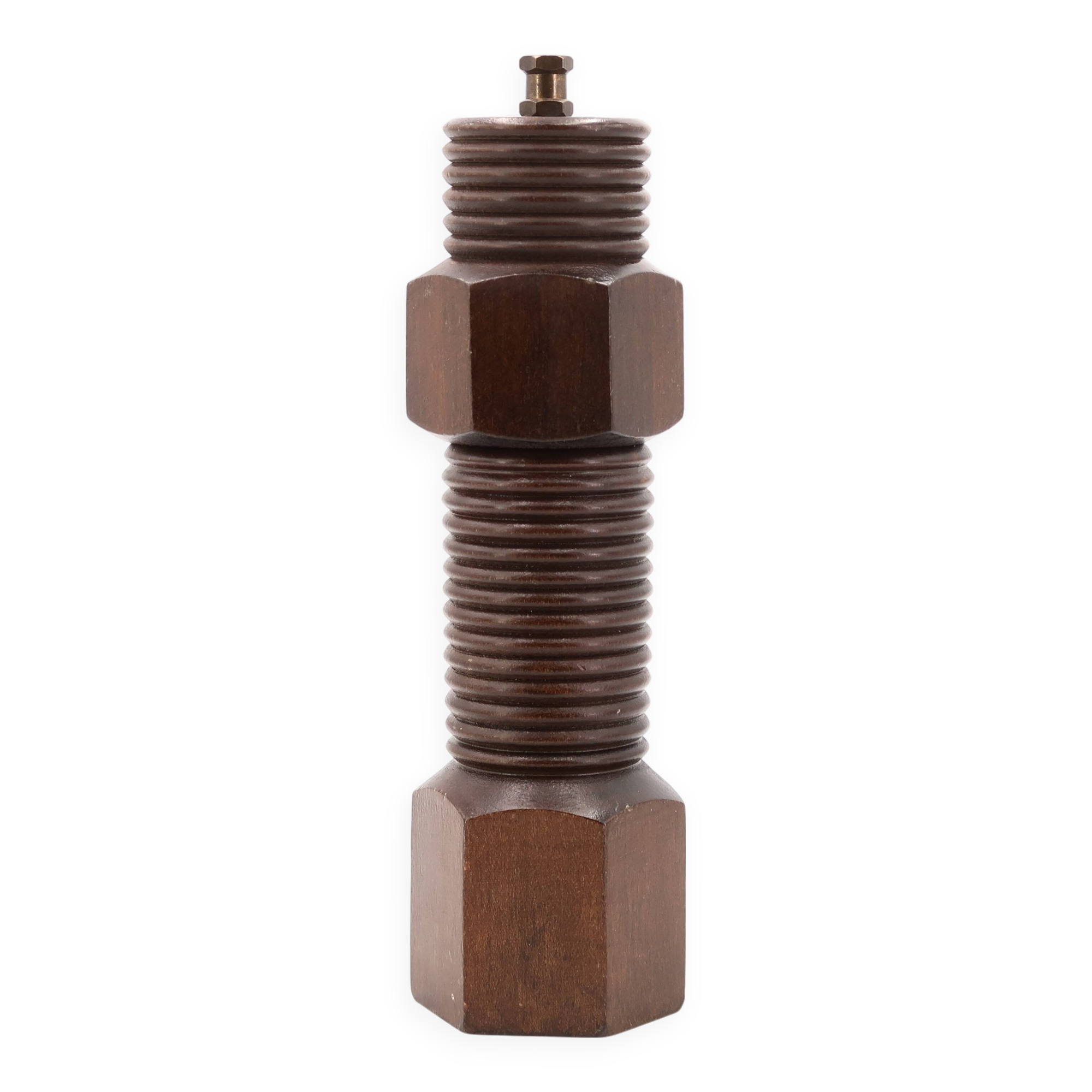 Wooden pepper mill in mechanical style, 1970s