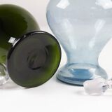 Danish Art Deco Blue and Green Glass Decanters, 1930s, Set of 2