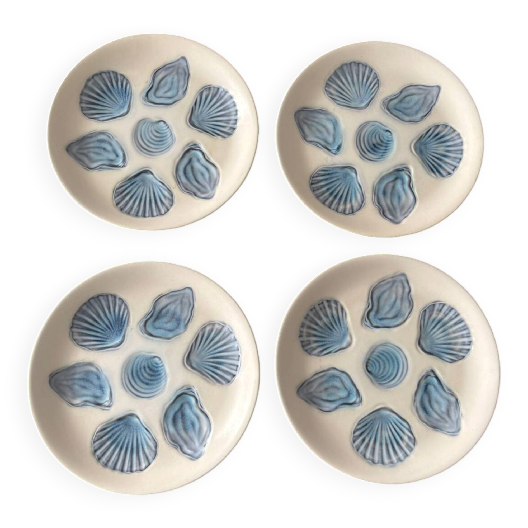 Set of blue ceramic oyster plates – Shellfish plates