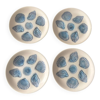 Lot d’assiettes à huîtres en céramique bleue – Assiettes coquillages r