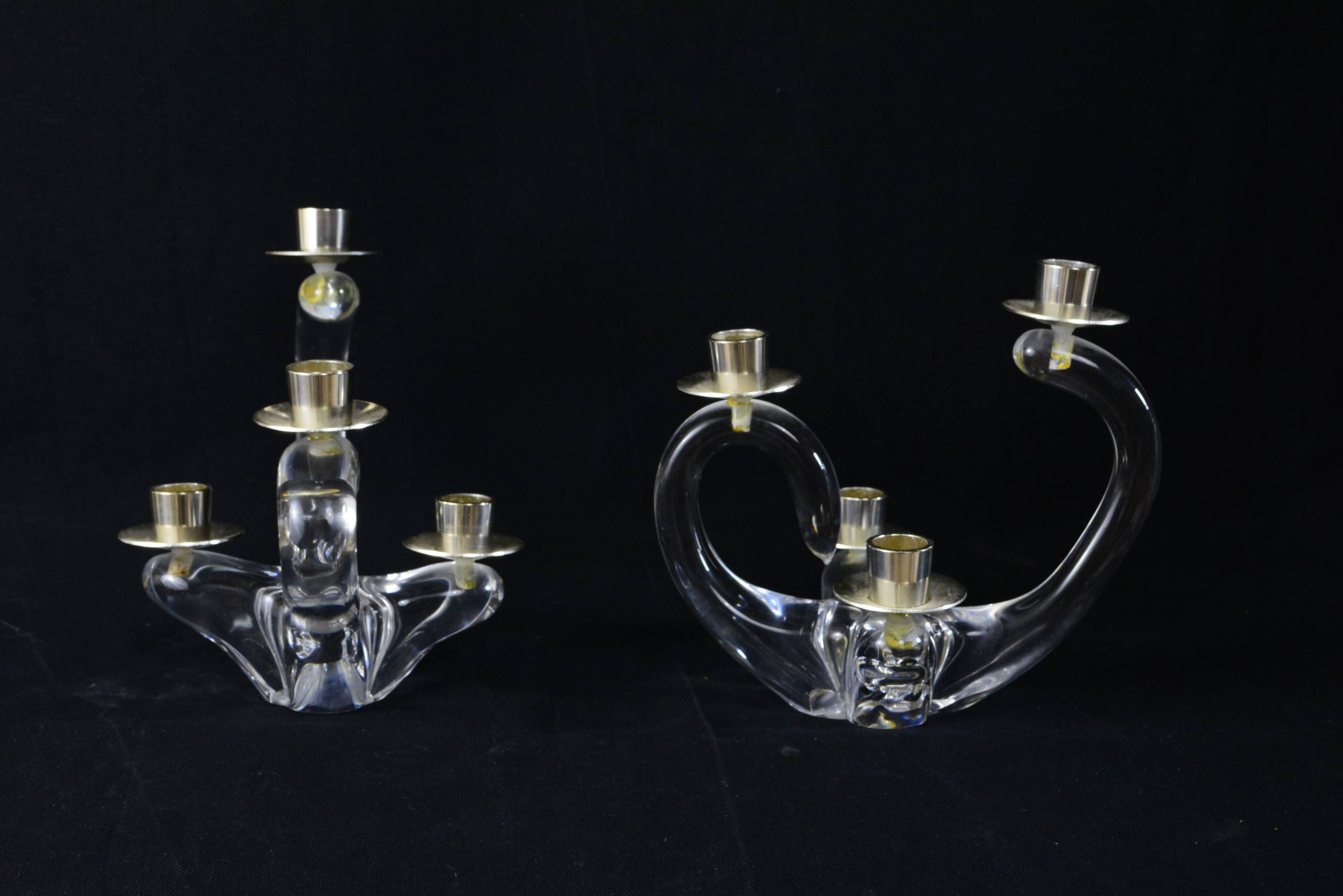 Pair of glass candle holder - Handmade - Signed.