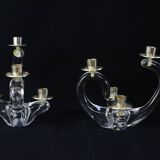 Pair of glass candle holder - Handmade - Signed.
