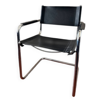 Vintage design armchair in leather and metal