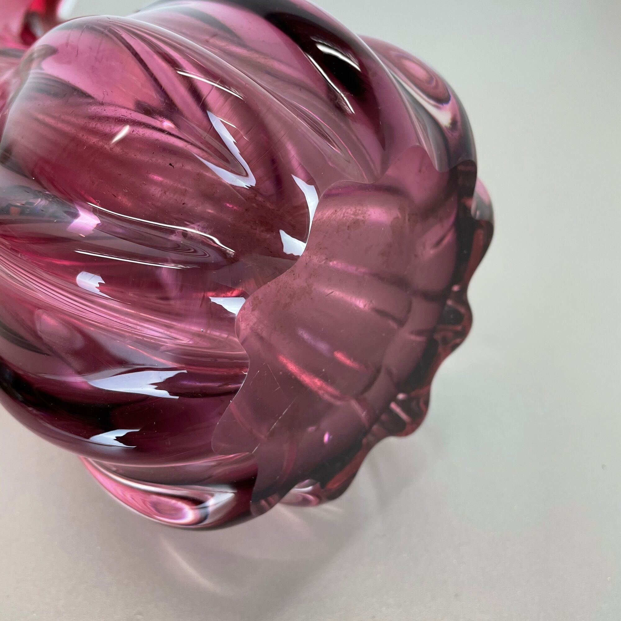 Multi-color pink floral Murano glass Sommerso vase italy, 1970s