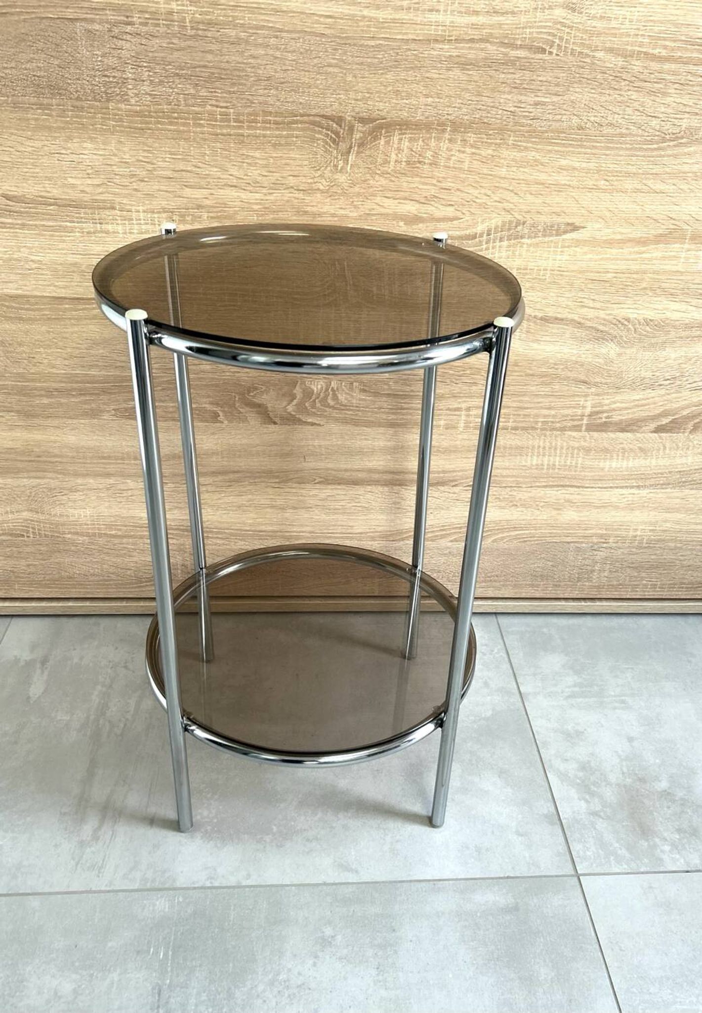 Round console 1970 chrome tube and smoked glass perfect condition