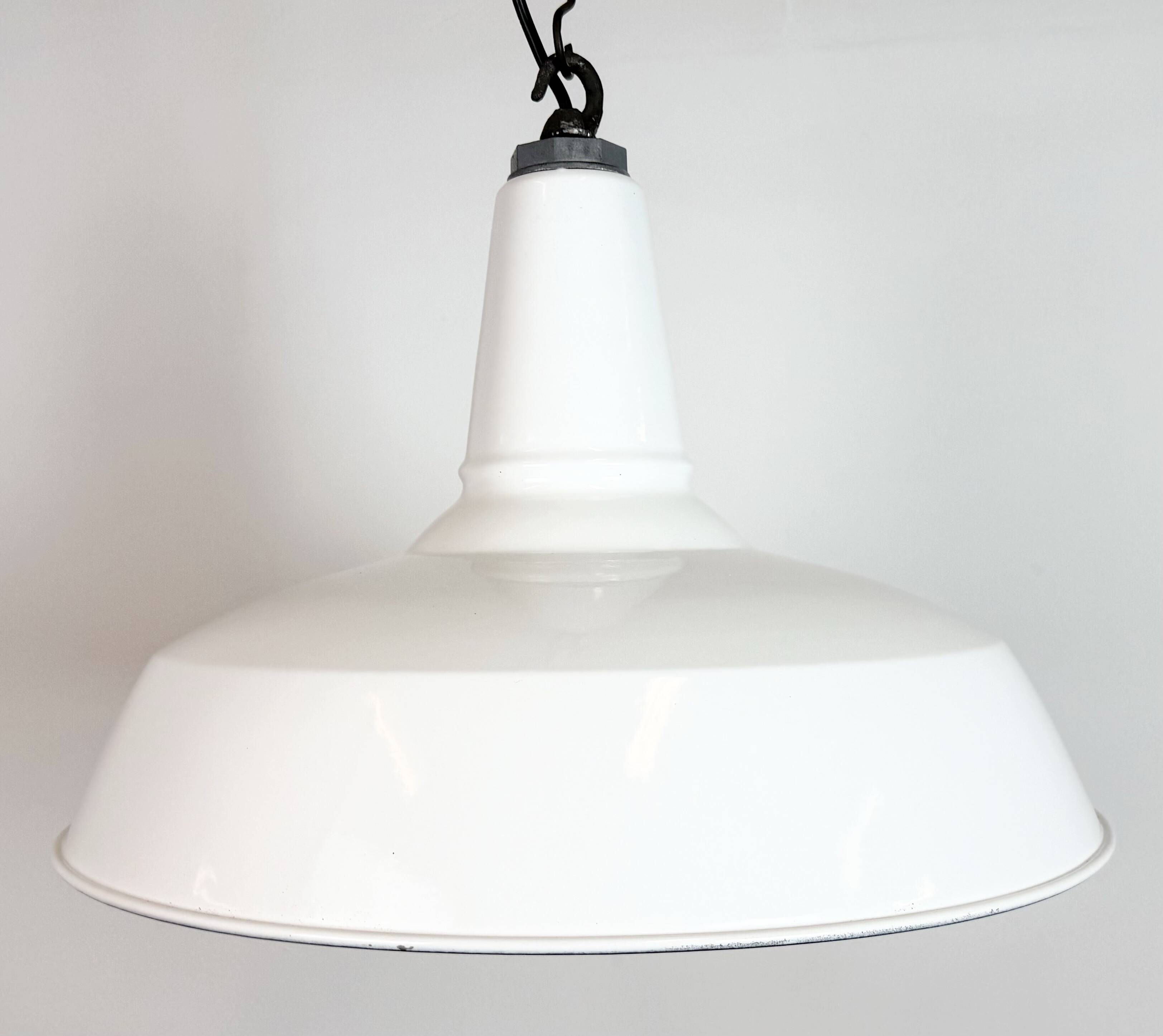 Industrial White Enamel Factory Pendant Lamp from Benjamin USA, 1960s