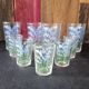 9 small vintage silkscreened blue flower pattern glasses from 1940/50