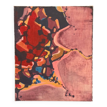 Huile sur panneau composition moderne par François de Chabot 1960-70