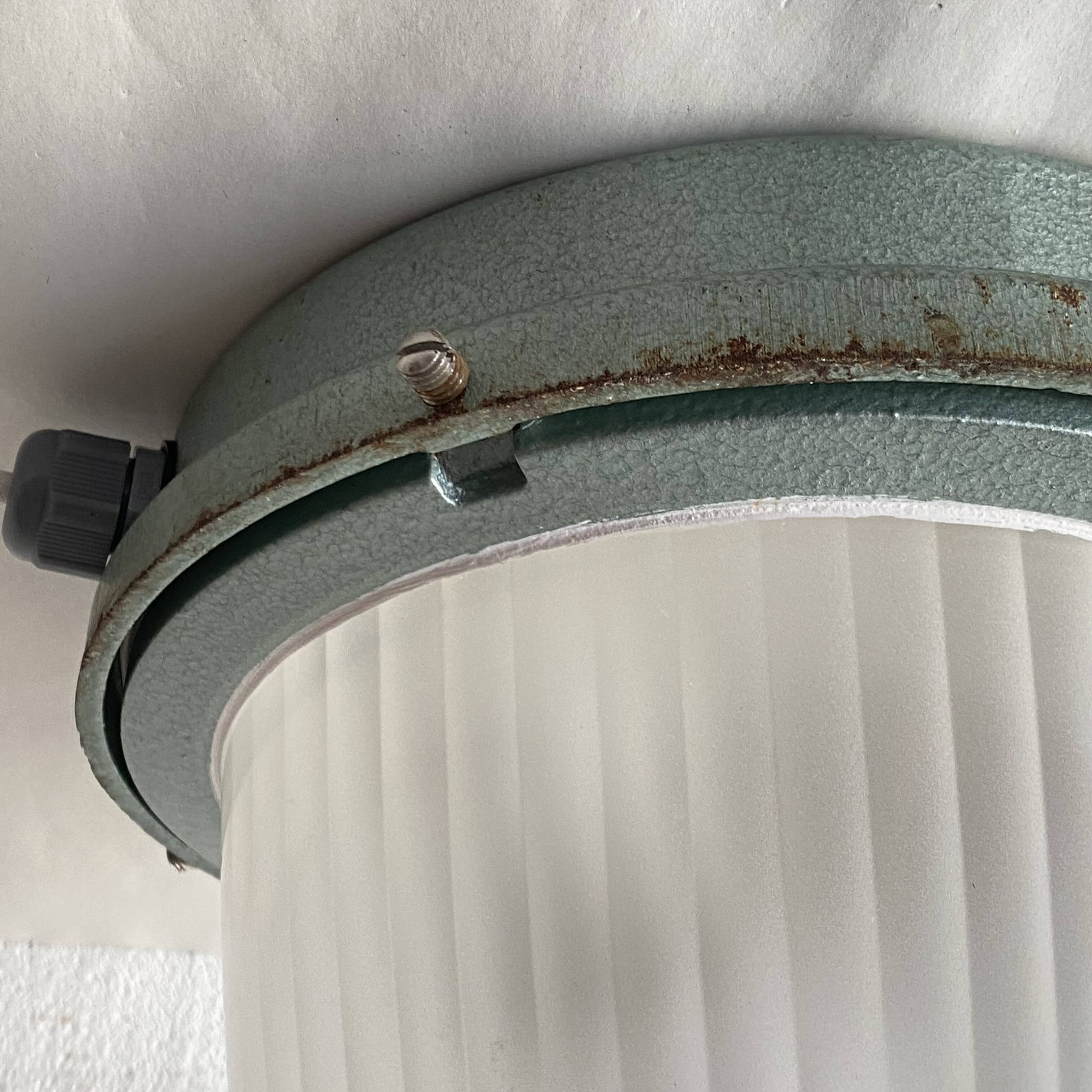 Large porthole wall light Holophane CE 200 glass and cast iron