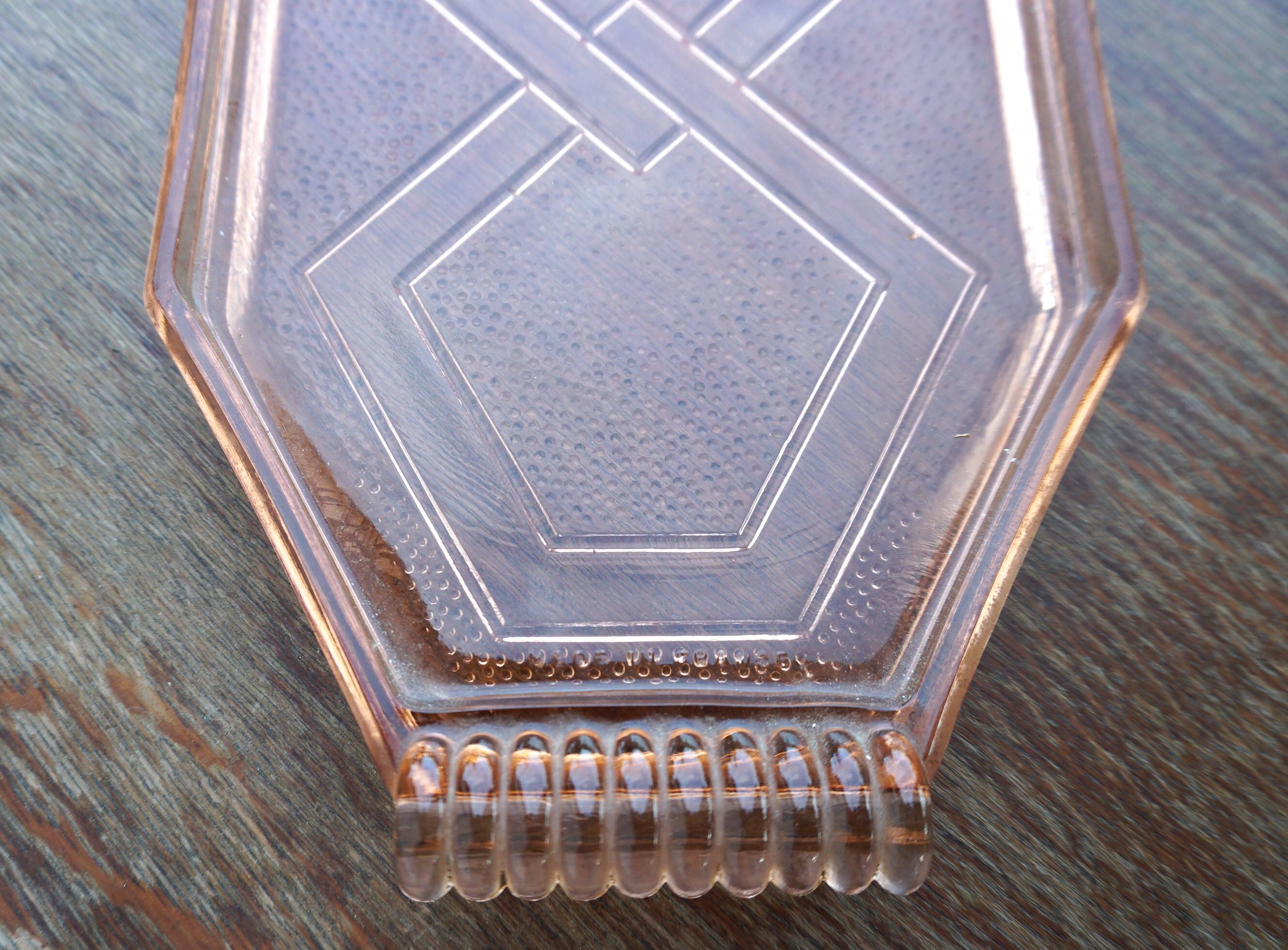 Art deco pink molded glass tray or dish