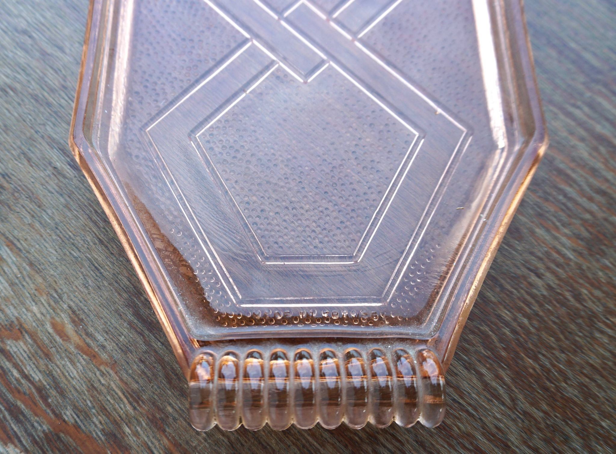Art deco pink molded glass tray or dish