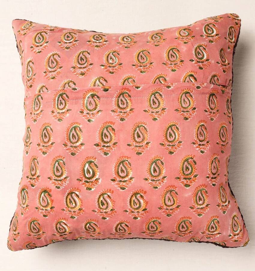 Handwoven Indian Kantha Cushion Cover in Green and Black