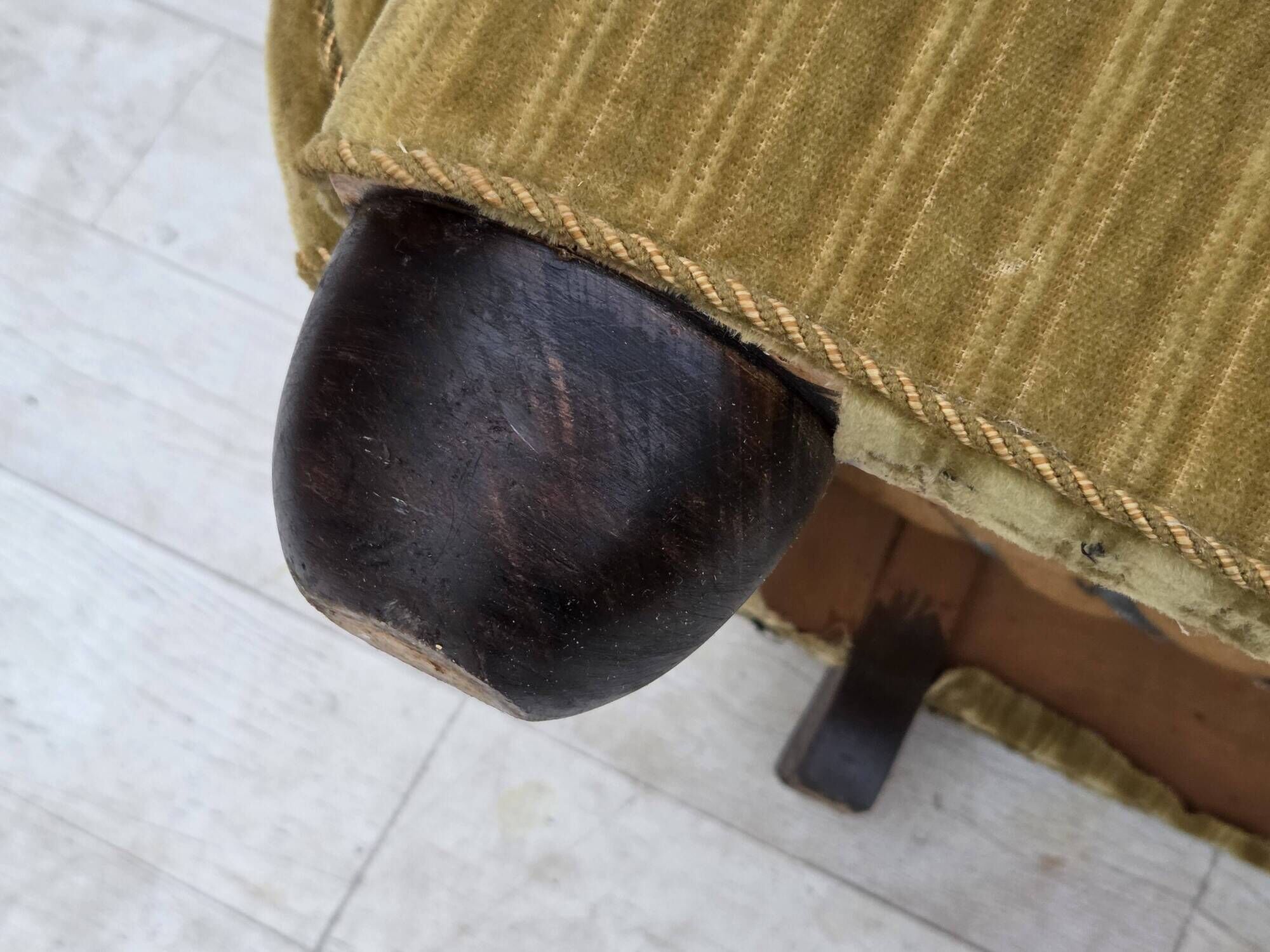 1960s, Danish relax armchair, furniture velour, oak wood.
