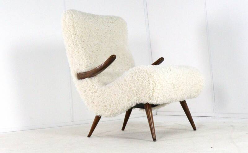 Fauteuil Cuddle designer mid-century moderne - pièce unique - tissu doodle
