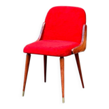 chaise années 60 en fausse fourrure et bois vernis