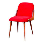 chaise années 60 en fausse fourrure et bois vernis