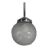 Art Deco pendant light with engraved glass globe and birds, 1930s
