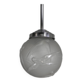 Art Deco pendant light with engraved glass globe and birds, 1930s