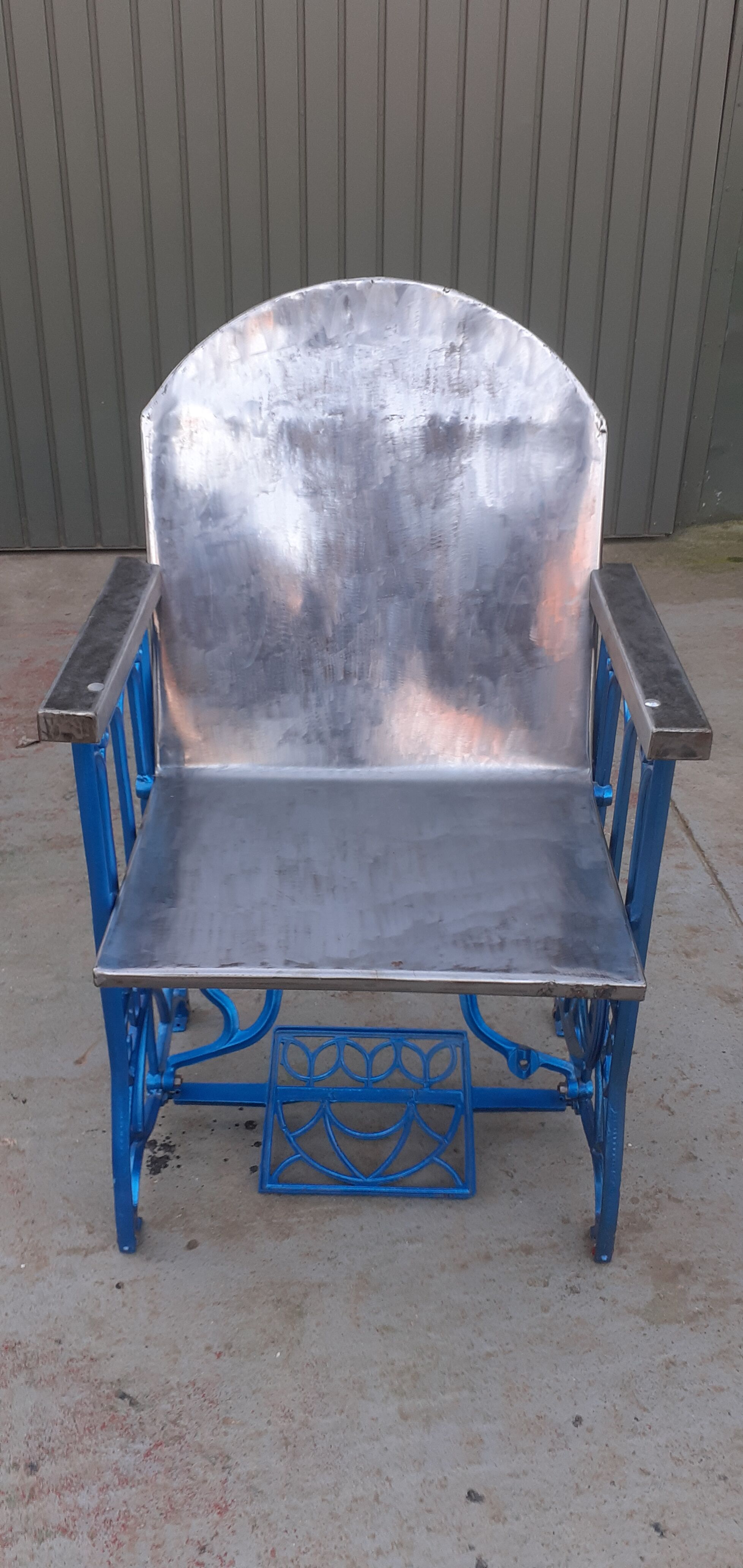 Electric blue metal armchair