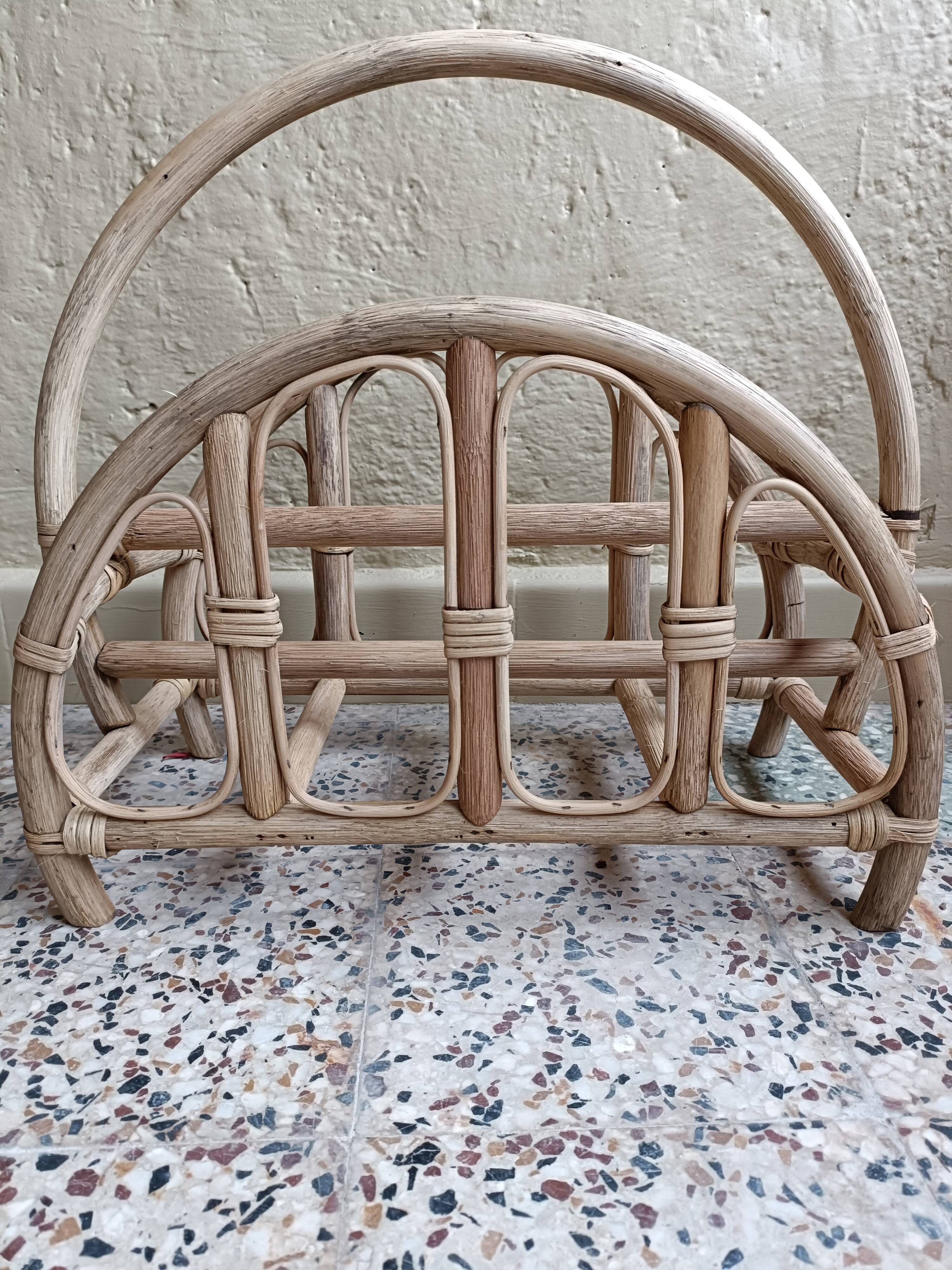 Refurbished rattan magazine rack