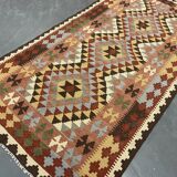 Geometric Kilim Runner Rug, Handmade Wool Contemporary Rug 185 x 103 cm