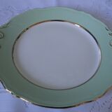 Plat à dessert en faience l'amandinoise  bords découpés vert clair avec liserets dorés