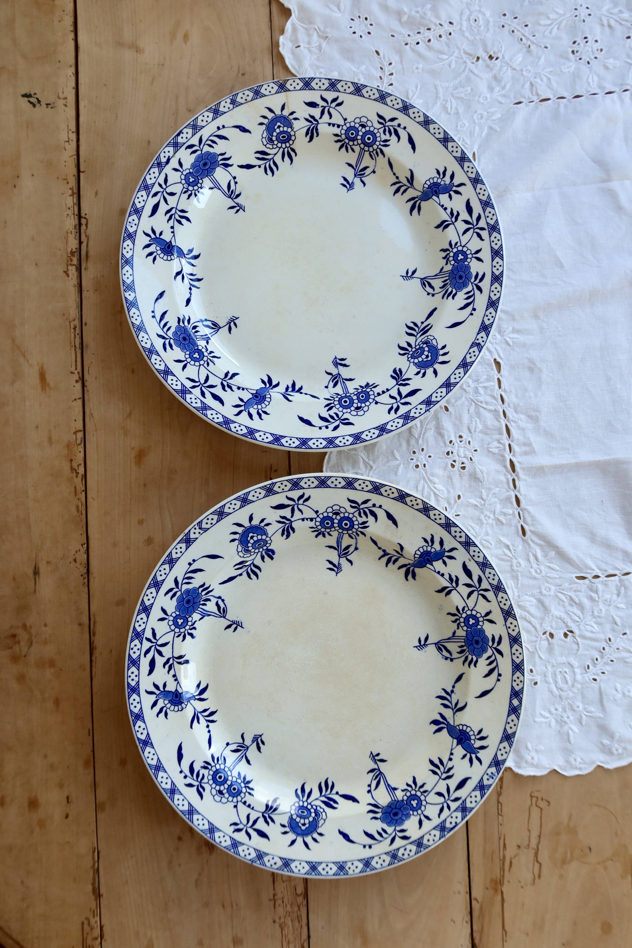 Large round antique plate, blue and white Dresden porcelain.