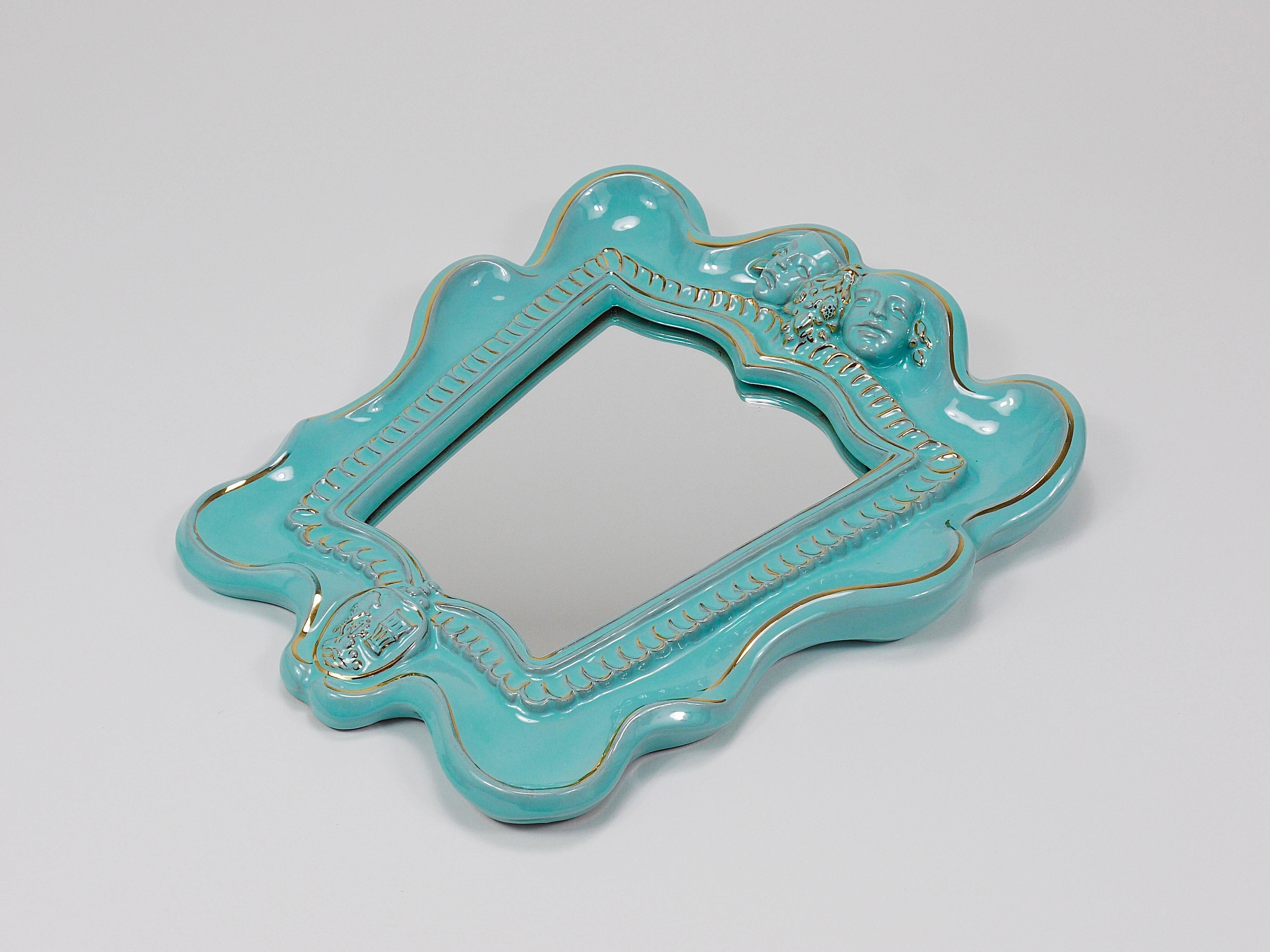 Art Deco wall mirror Theatre in terracotta by Gmundner Keramik, Austria, 1930s