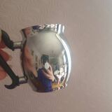 Small vintage art deco chrome-plated copper milk jug and cream pot