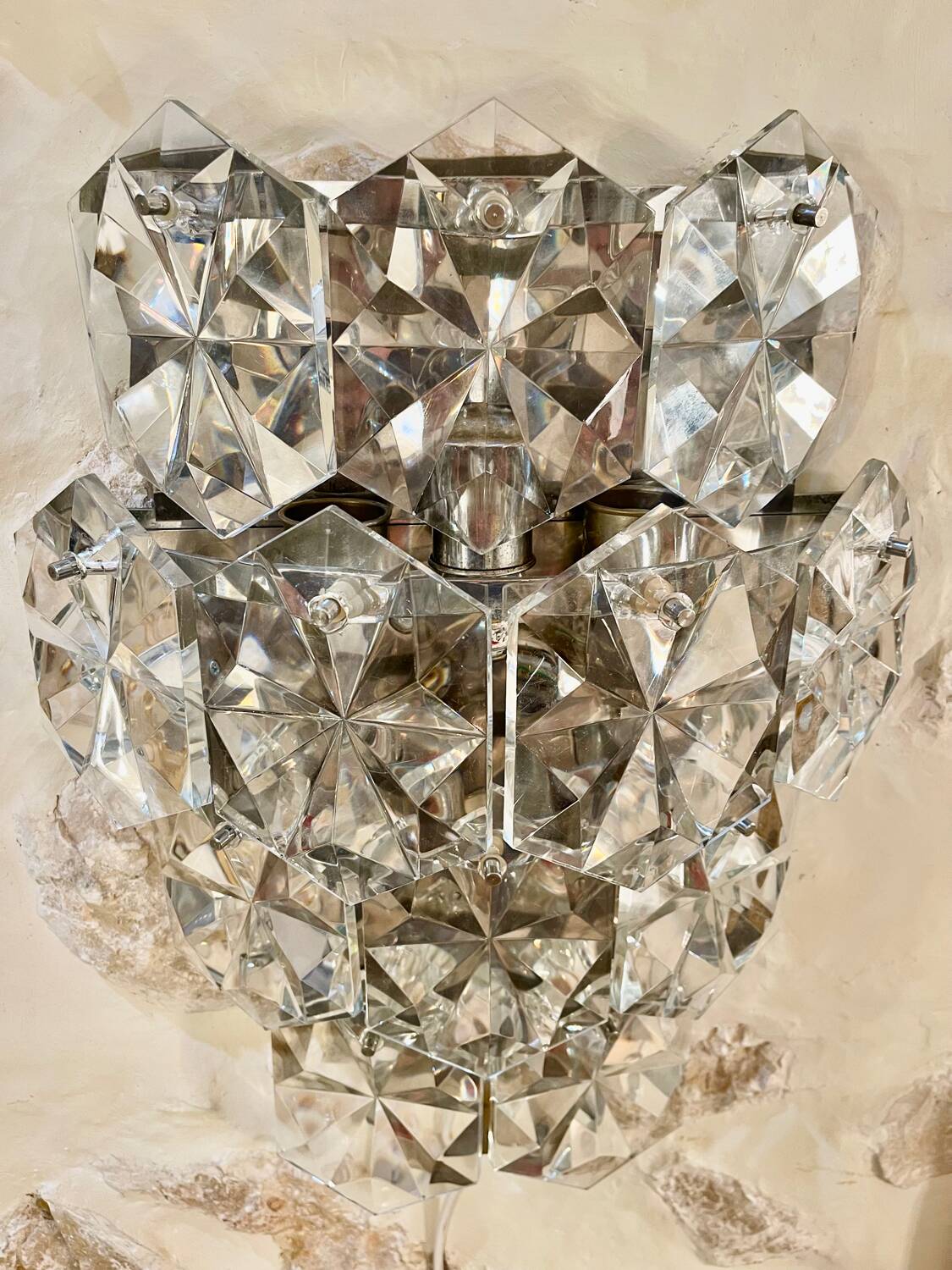 Kinkeldey glass and chrome wall lamp XXL model, 1970s