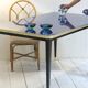 Dining Table, High Gloss Laminate, Brass, Tapered Legs, Navy Blue - XL