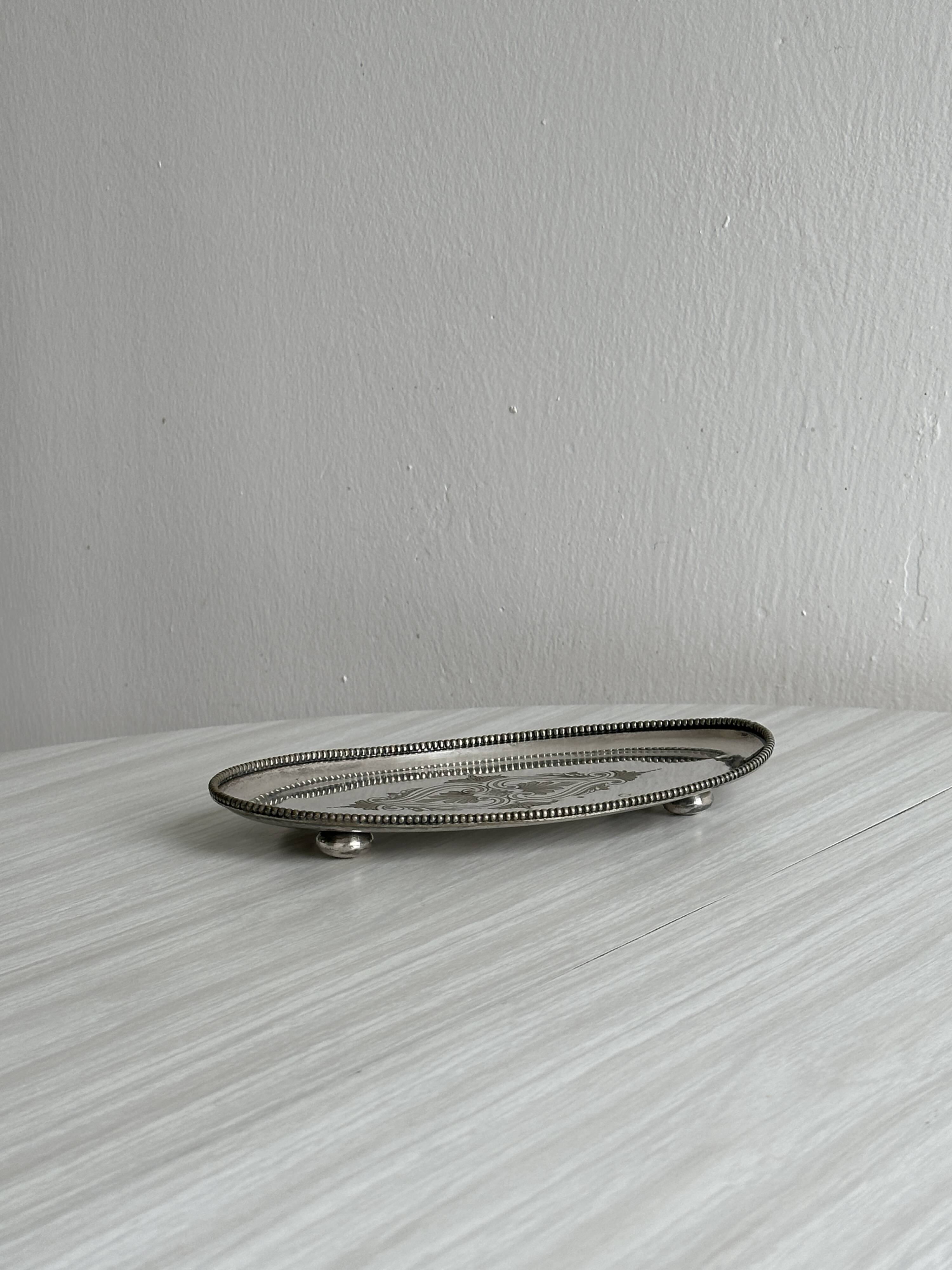 Small tray - silver metal bowl on feet