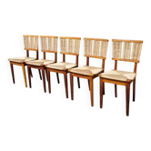 Ensemble de 6 chaises vintage design néerlandais Mart Stam a2-1 en bois et paille rustique 1947