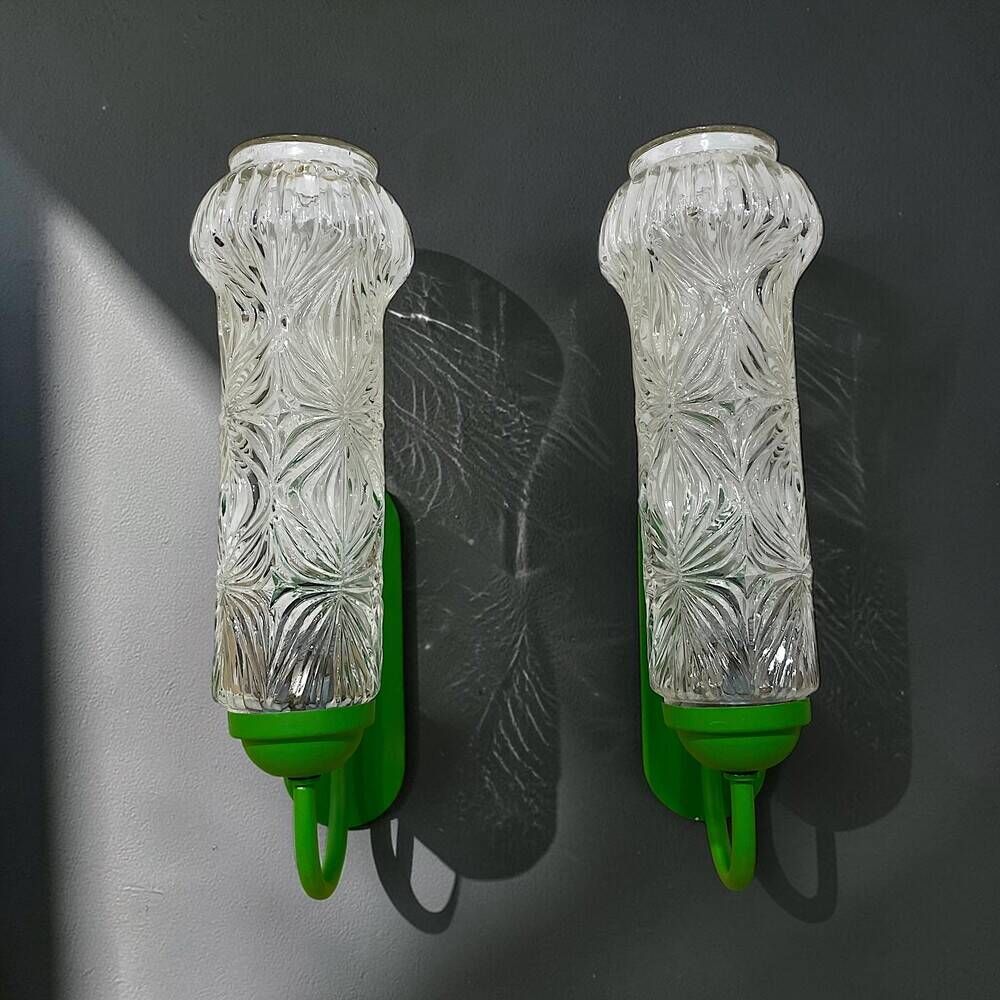 Pair German green wall sconces by Graewe