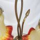 Brass water lily lamp and glass paste tulip, double, art nouveau style.