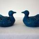 2 blue ceramic duck flower picks