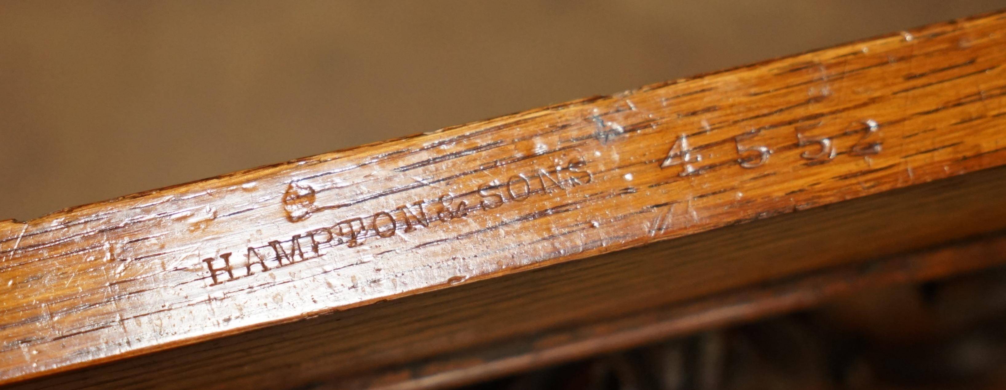 Victorian Antique Bacon Bench in Carved Walnut by Hampton & Sons