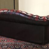 Red leather Chesterfield sofa - 70s