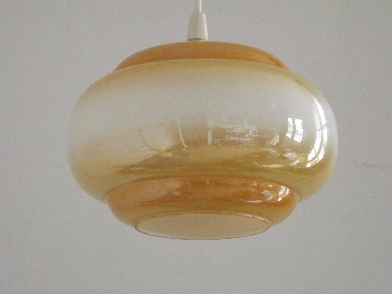 French vintage amber & white pearlized glass hanging ceiling light 4479