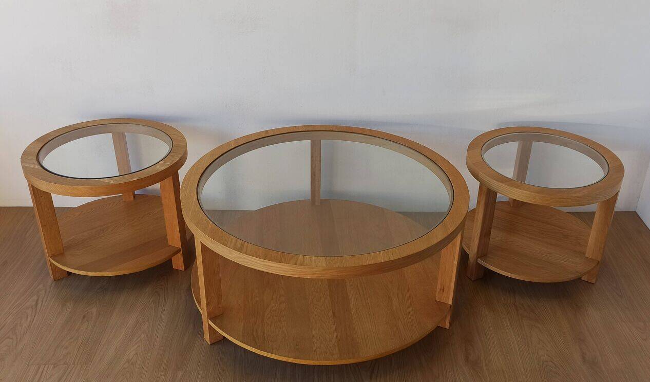 Round Tables with Glass Tops, Set of 3.