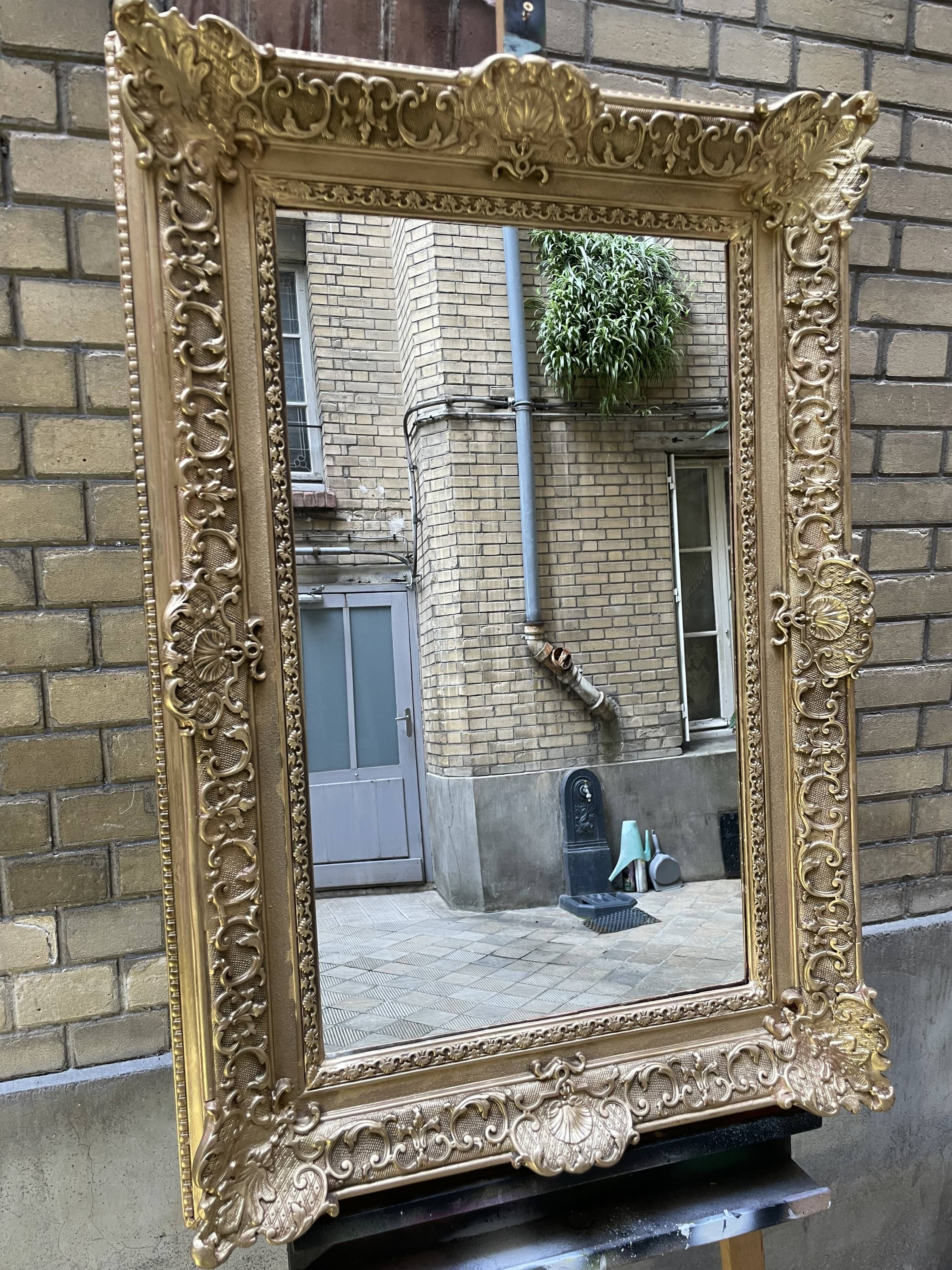 Large gilded Napoleon III mirror – late 19th century – restored, new glass