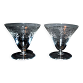 Lot de 2 verres évasés en cristal gravé guilloché volutes art deco 1920 coupe champagne cocktail