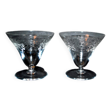Lot de 2 verres évasés en cristal gravé guilloché volutes art deco 1920 coupe champagne cocktail
