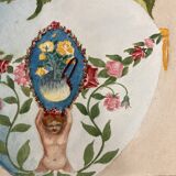 Vintage watercolor with roses in earthenware vase with angel