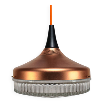 1970s Scandinavian Style Copper, Black & Prismatic Glass Pendant Lamp