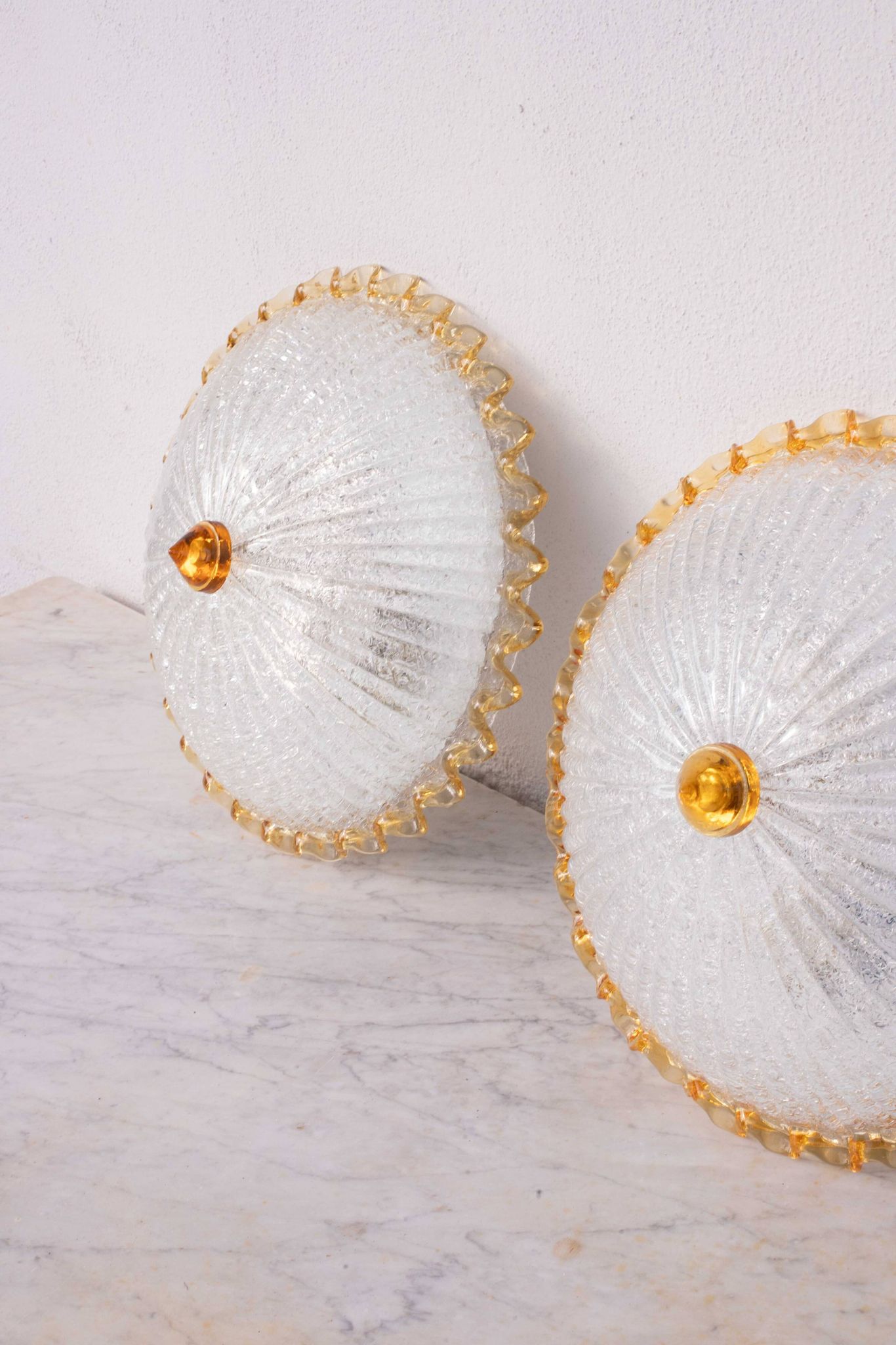Set of 2 Italian Yellow Large Size Murano Glass Ceiling Fixture, Murano, 19