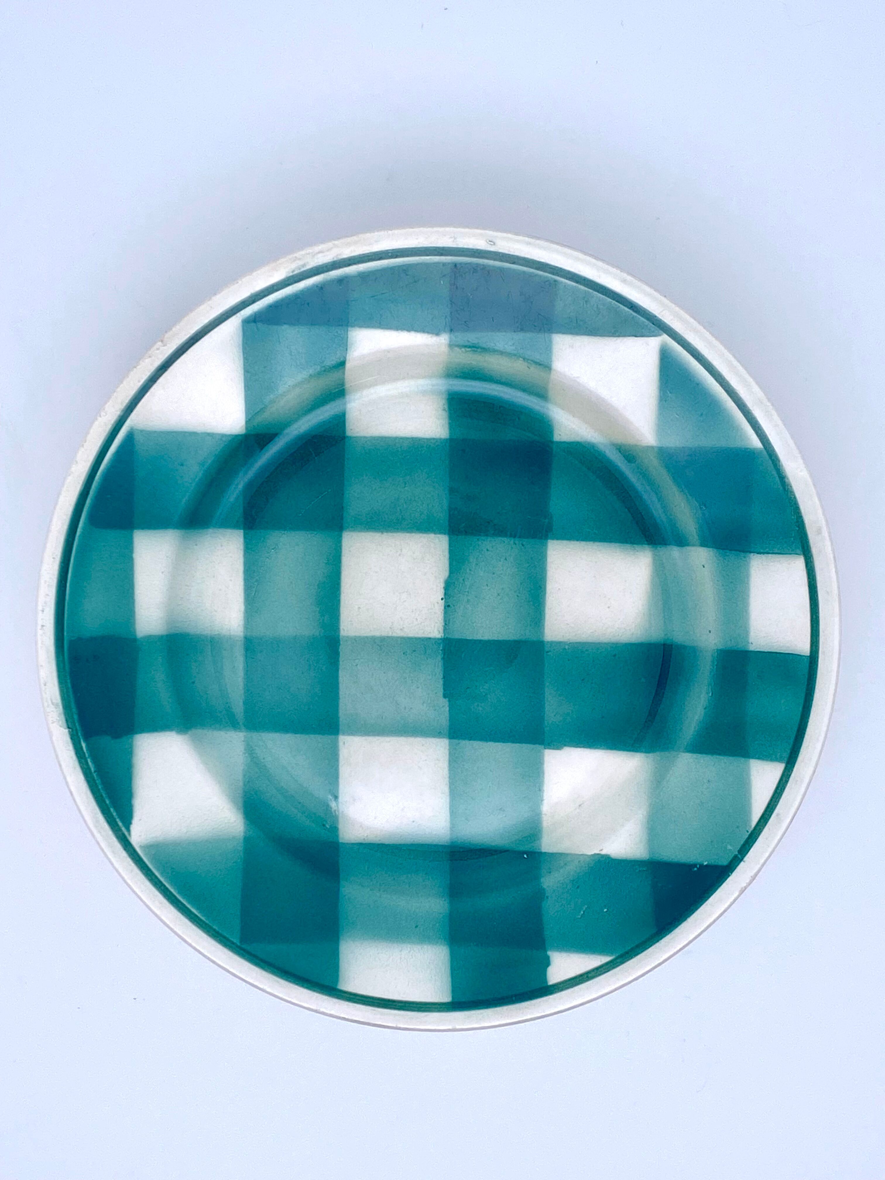 Vintage beige and green checkered service