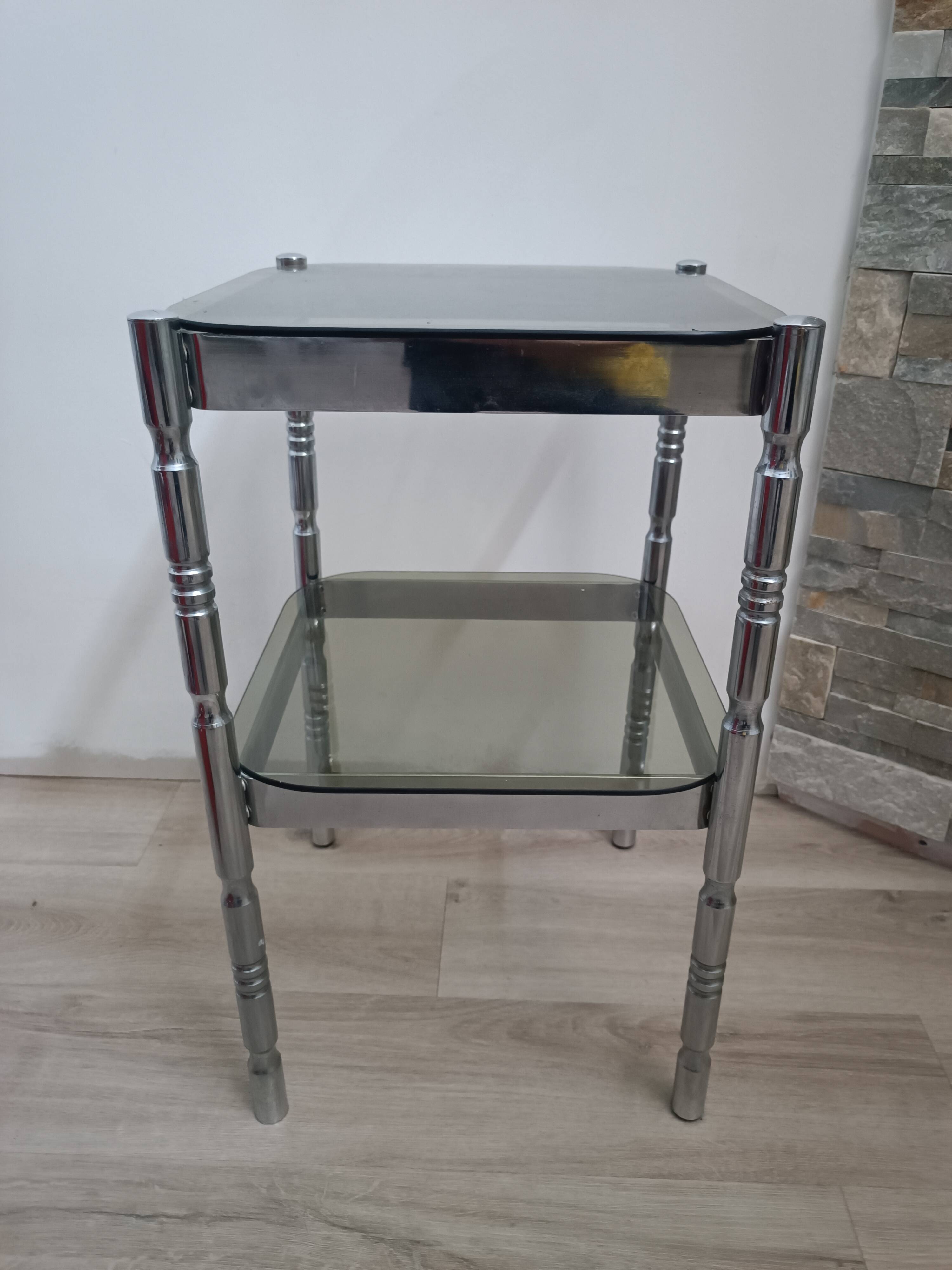 1970s metal and smoked glass side table