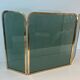 Three-Panel Folding Fire Screen in Tinted Green Glass with Brass Frame