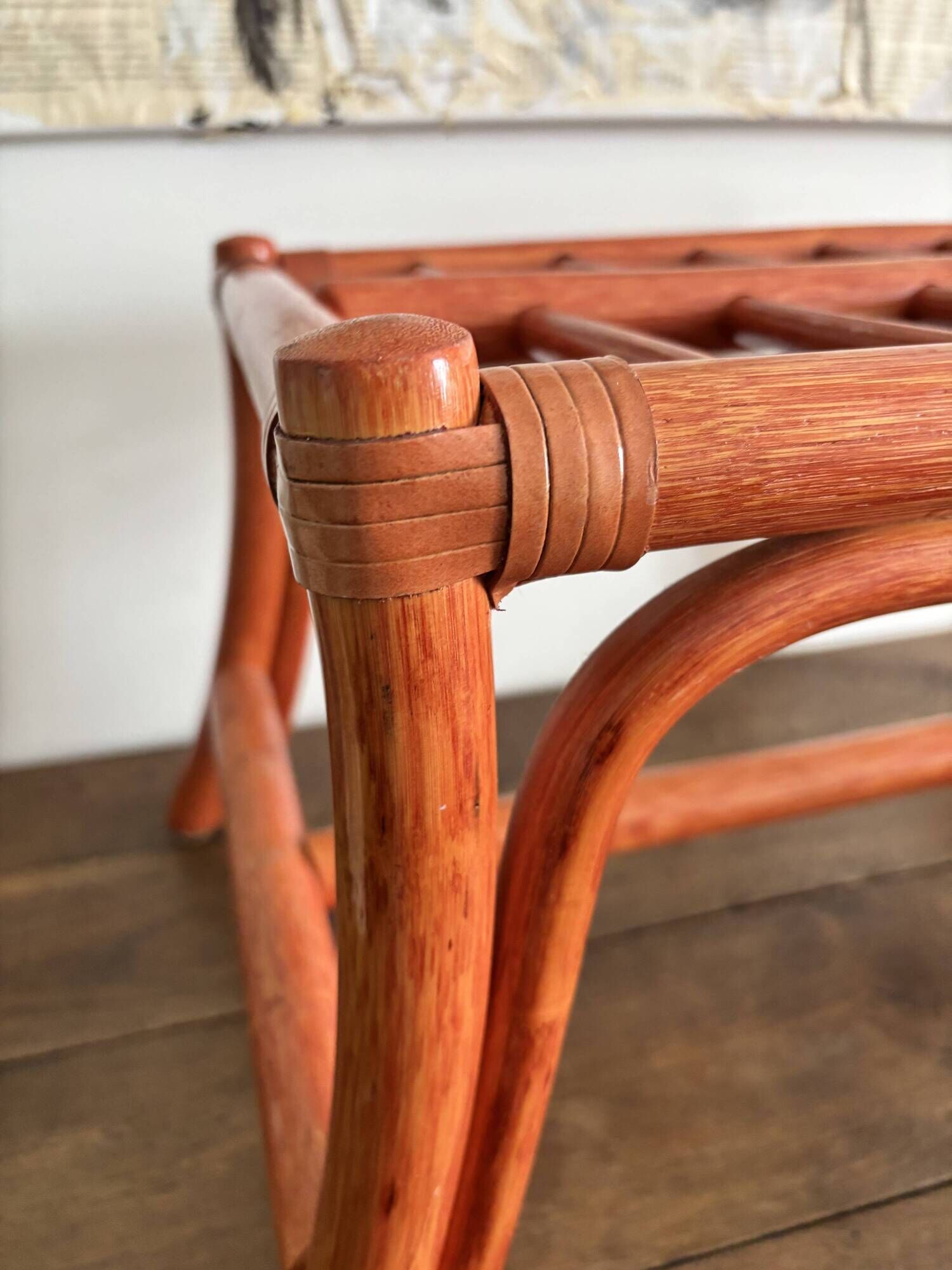 Vintage bamboo and curved rattan luggage rack